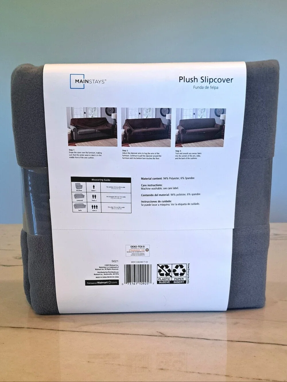 NWT Mainstays Gray Plush Couch Sofa Slipcover Fits Sizes 74 - 96 Inches